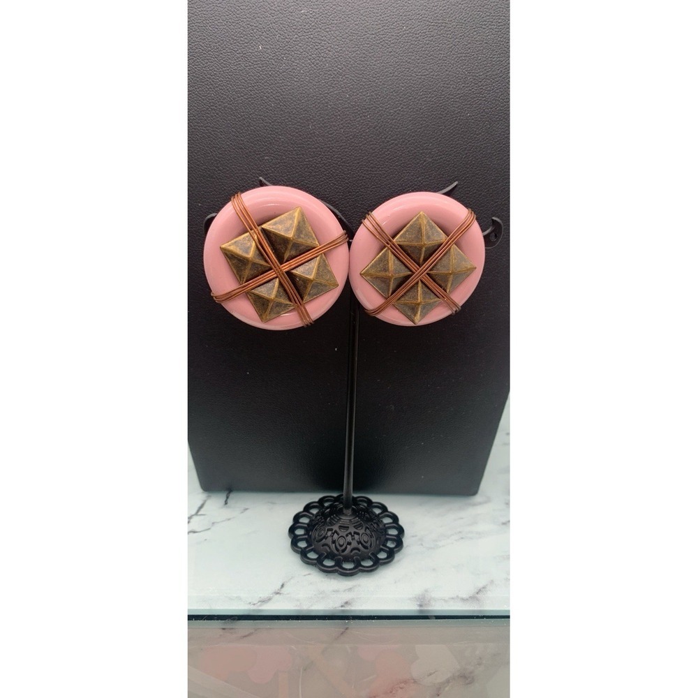 Vintage 80's Lavender & Copper Accents Unique Pierced Earrings